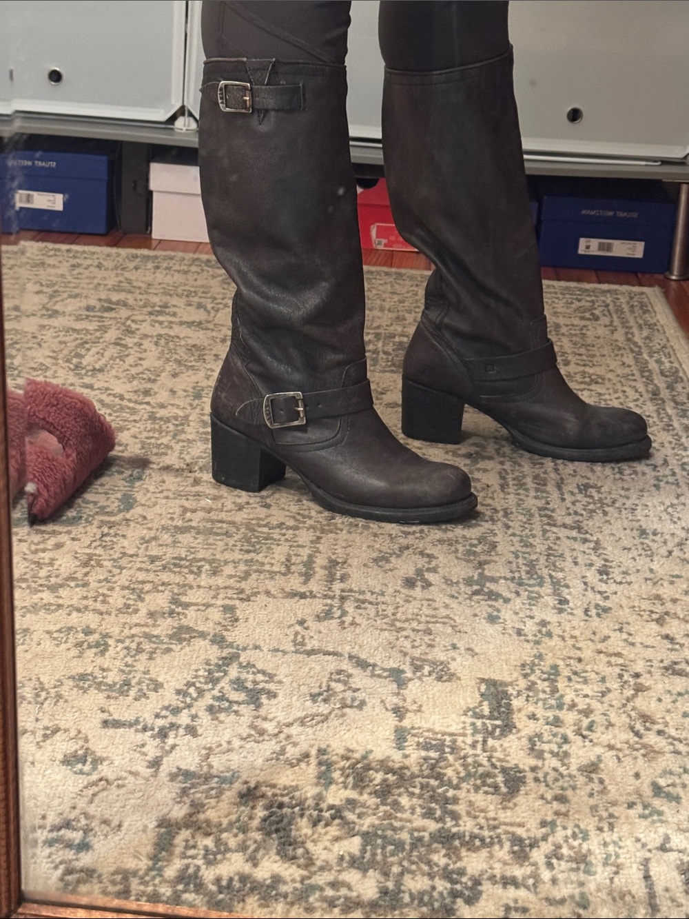 Frye Black Leather Mid-Calf Heeled Boots